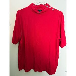 Talbots Stretchy Elbow Length Shirt 1X Res Crystal Shoulder Button Mockneck Rayo